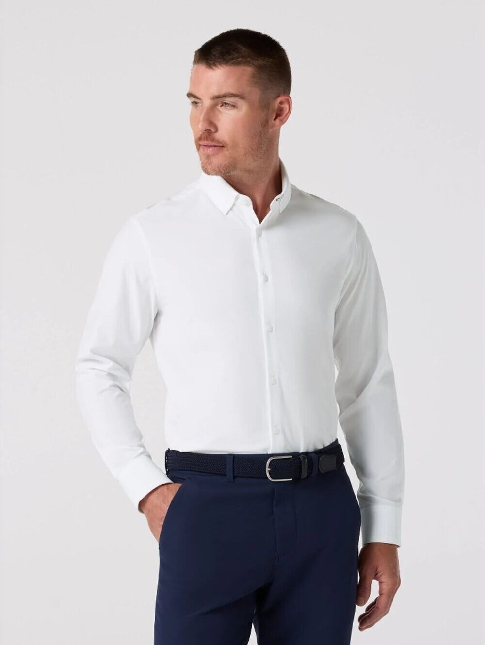 Mizzen + Main Leeward Long Sleeve Dress Shirt in White Solid, Size Large Trim